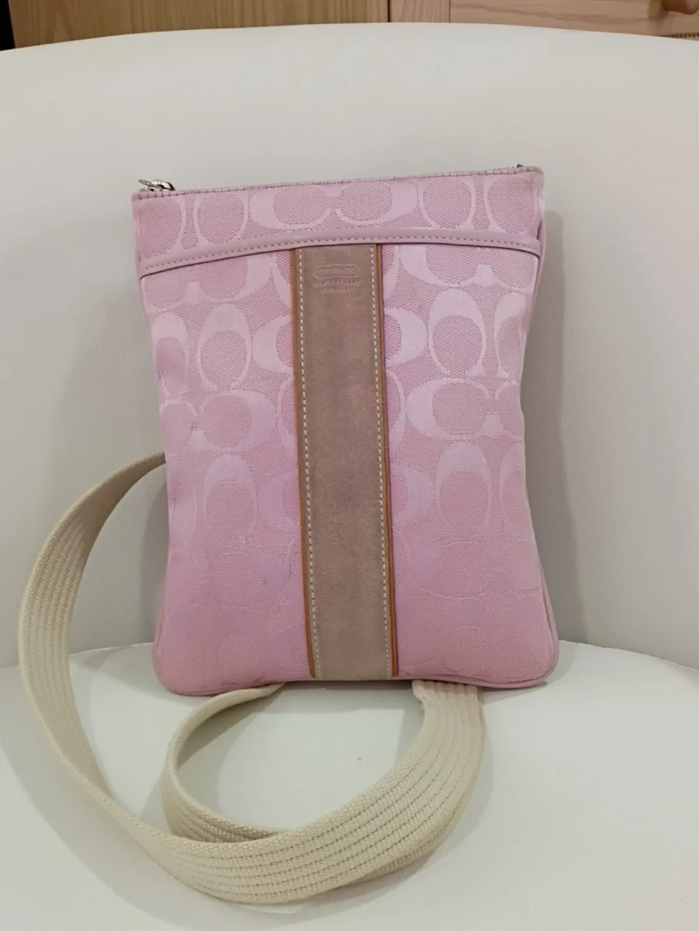 Coach Pink Signature Crossbody with Suede Stripe